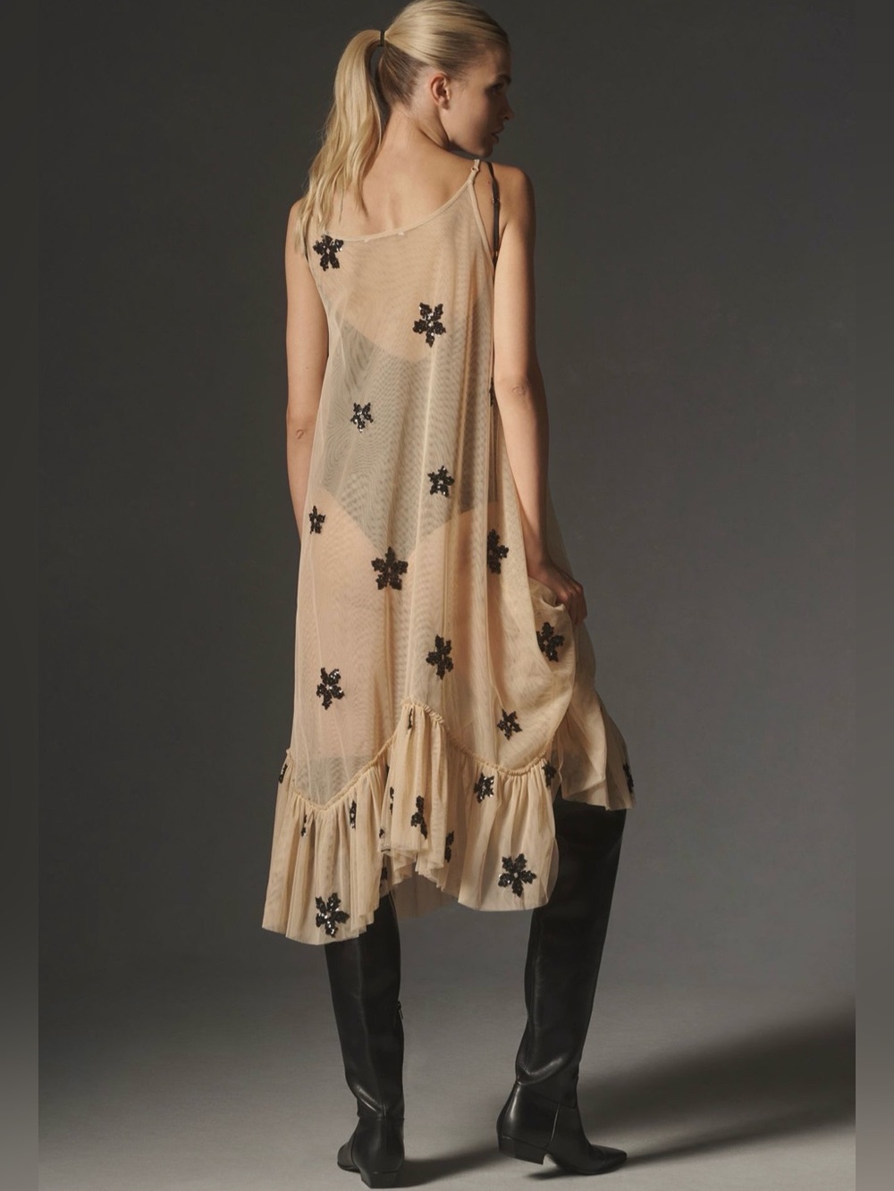 LIKE NEW Worn Once Anthropologie Sheer Embellished Tunic Dress Size M/L - Picture 2 of 5